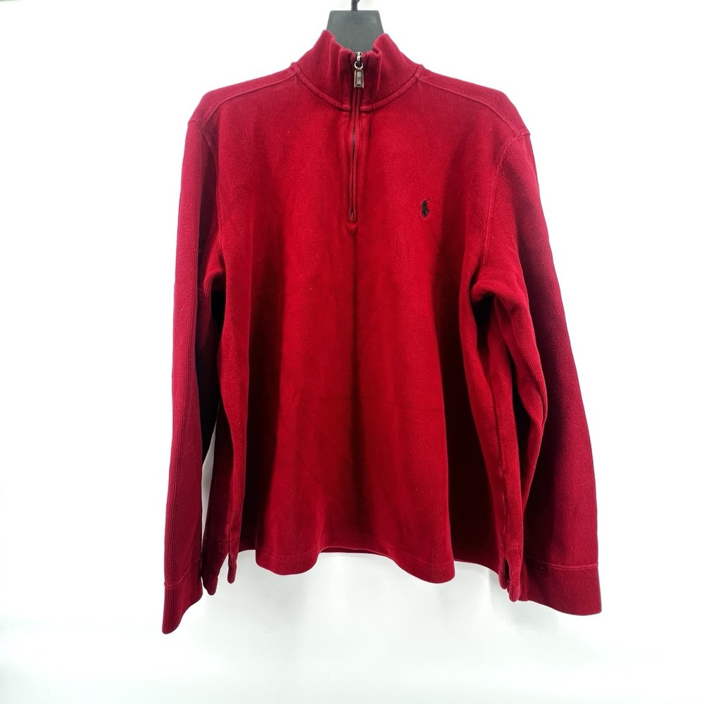 Polo Ralph Lauren Men's XL Red 1/4 Zip Sweater Pullover Knit Pony Logo Y2K